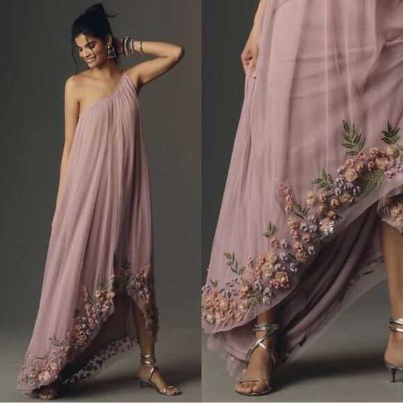 Anthropologie Dresses & Skirts - Mac Duggal 9236 Womens One Shoulder Trapeze Embellished High Low Gown Dress